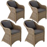4 luxe wicker fauteuils met kussens - natuur