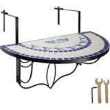Balkontafel om op te hangen met mozaÃ¯ekpatroon inklapbaar 75x65x62cm - wit/blauw