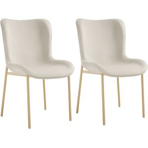 Gestoffeerde stoel Tessa - Fluweel beige/goud, Set van 2