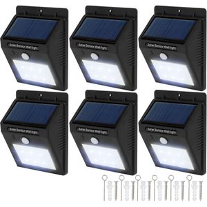 6 x LED Solar tuinverlichting wandlamp bewegingsdetector - zwart