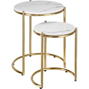 Tectake - Ellsa - Bijzettafel - Wit/Goud - Marmeren Blad - Set van 2