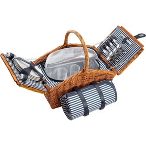 Picknickmand Vlieland voor 4 personen, met koelvak & accessoires - bruin
