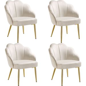 Cocktail stoel Hellen, gestoffeerd met fluwelen bekleding - creme/goud, Set van 4