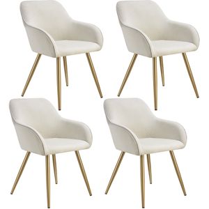 tectake® - Eetkamerstoel Marilyn - Gestoffeerde Stoel - Creme/Goud - Ribstof - Set van 4
