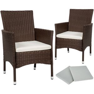 2 Wicker tuinstoelen met 4 kussenhoezen - bruin / beige