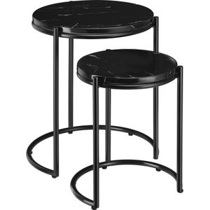 Tectake - Ellsa - Bijzettafel - Zwart/Marmer - Set van 2
