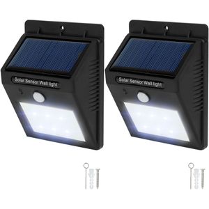 2 x LED Solar tuinverlichting wandlamp bewegingsdetector - zwart