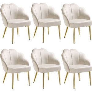 Cocktail stoel Hellen, gestoffeerd met fluwelen bekleding - creme/goud, Set van 6