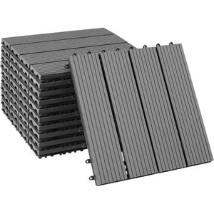 Set terrastegels Tegulas, WPC in houtlook - grijs, Set van 11