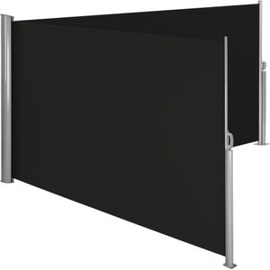 Aluminium dubbele windscherm uitschuifbaar met oprolmechanisme - 180 x 600 cm, zwart