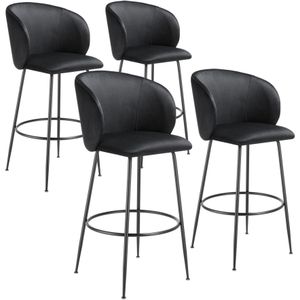 Barkruk Luana, met rugleuning, fluweellook - zwart/zwart, Set van 4