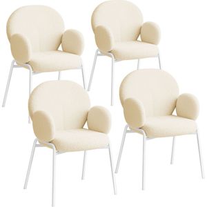 Stoel Scandi gestoffeerd, bouclÃ© stof - crÃ¨me, Set van 4