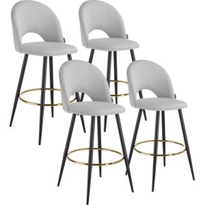 Barkruk Sachel met rugleuning, fluweellook - lichtgrijs / zwart, Set van 4