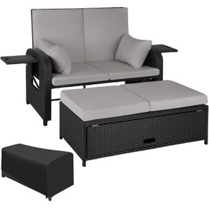 Wicker bank Kreta met aluminium frame, inclusief beschermhoes - zwart / grijs