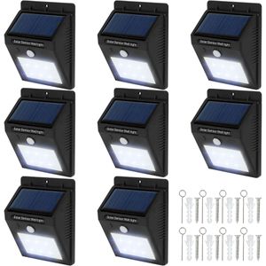 8 x LED Solar tuinverlichting wandlamp bewegingsdetector - zwart