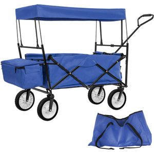 Tectake® - Bolderkar Transportkar Bolderwagen Strandkar + Draagtas en Dak - Opvouwbaar - Blauw