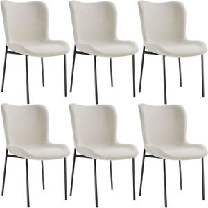 tectake® Tessa - Eetkamerstoel - Beige/Zwart - Geweven stof - Set van 6
