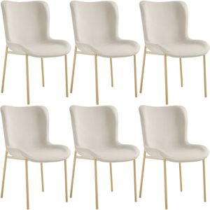 Gestoffeerde stoel Tessa - Fluweel beige/goud, Set van 6