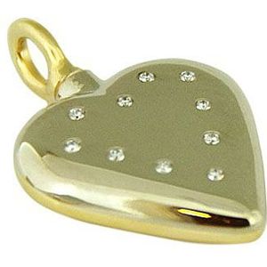 Bicolor Gouden Ashanger Mooi Hart met 10 Diamantjes