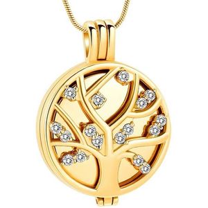 RVS - Ashanger Levensboom - Goud - Zirkonia - Inclusief Slangencollier