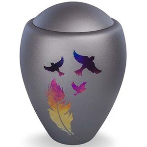 Glazen Urn Antraciet - Spiegelende Vogels en Veer (4 liter)