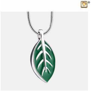 Zilveren Groene Ashanger Elegant Leaf, inclusief Slangencollier
