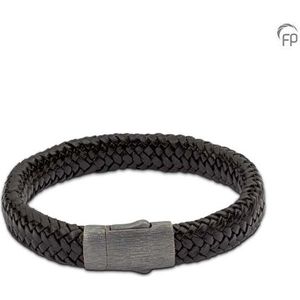 Zwarte Leren Embrace As-Armband, Geschuurd Zilveren Asruimte