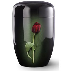 Design Urn Rode Tulp op Zwart Satijn (4 liter)