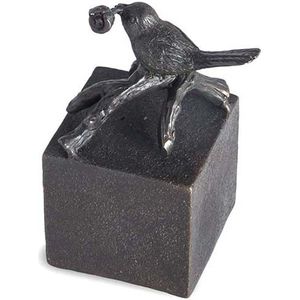 Bronzen Mini Dierenurn Vogeltje met Roosje (0.05 liter)