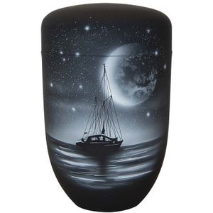 Zwartwitte Design Urn Zeilboot bij Maanlicht (4 liter)
