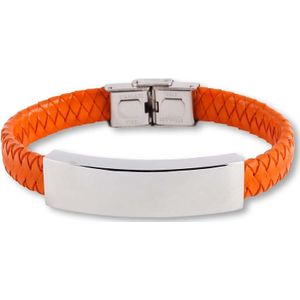 Oranje Lederen Aurora Armband met RVS Asruimte