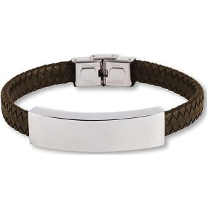 Donkerbruine Leren Aurora Armband met RVS Asruimte