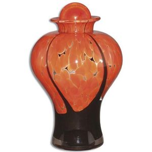 Grote Glazen Urn Oranje-Zwart (3.5 liter)