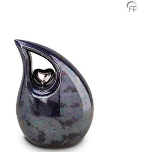 Kleine Keramische Urn Oiled Blue, Silver Heart (2.2 liter)