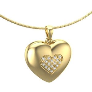 Bicolor Gouden Ashanger Mooi Hart met 17 Diamantjes