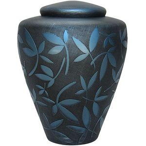 Glazen Urn Matzwart - Blauwe Sierbladeren (4 liter)