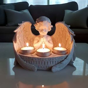 Cherubijn - Kaarshouder - Waxinelichthouder - Wit - Polystone - Biddend Engeltje