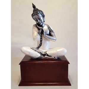 Thaise Boeddha - Hardhouten Askist - Oud Zilver - 2.4 of 3 liter