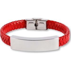 Rood Lederen Aurora Armband met RVS Asruimte