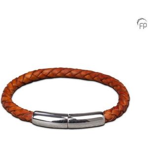 Lichtbruine Lederen Embrace As-Armband, Zilveren Asruimte