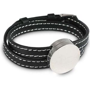 Zwarte Lederen As-Armband, met Opvallend RVS Asmedaillon