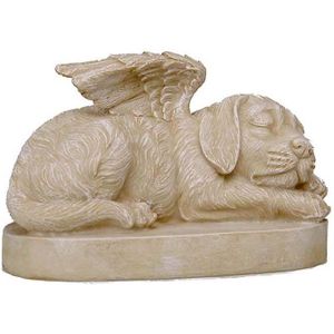 Honden Urn of Honden Asbeeld op Sokkel, Hond met Engel Vleugels (1.5 liter)