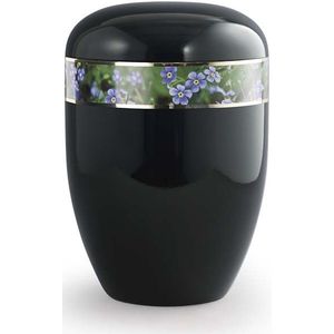 Hoogglans Zwarte Design Urn Vergeet Mij Nietjes (4 liter)