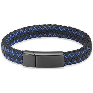 Zwartblauwe Lederen Aurora Armband met Zwarte RVS Asruimte