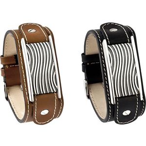 Kalfsleder - Heren Armband - Zwart of Bruin - Zilveren Asruimte