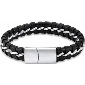 Zwartwitte Lederen Aurora Armband met Zilveren RVS Asruimte