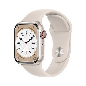 Apple Watch Series 8 41 mm kast van sterrenlicht aluminium op beige geweven sportbandje [Wi-Fi + Cellular]