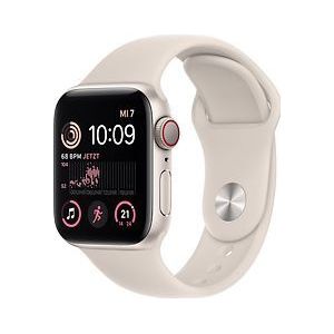 Apple Watch SE 2022 40 mm kast van sterrenlicht aluminium op beige geweven sportbandje [Wi-Fi + Cellular]