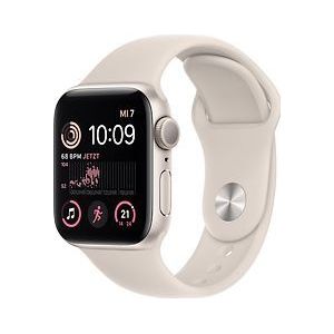 Apple Watch SE 2022 40 mm kast van sterrenlicht aluminium op beige geweven sportbandje [Wi-Fi]