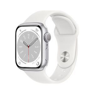 Apple Watch Series 8 41 mm kast van zilverkleurig aluminium op wit sportbandje [Wi-Fi]